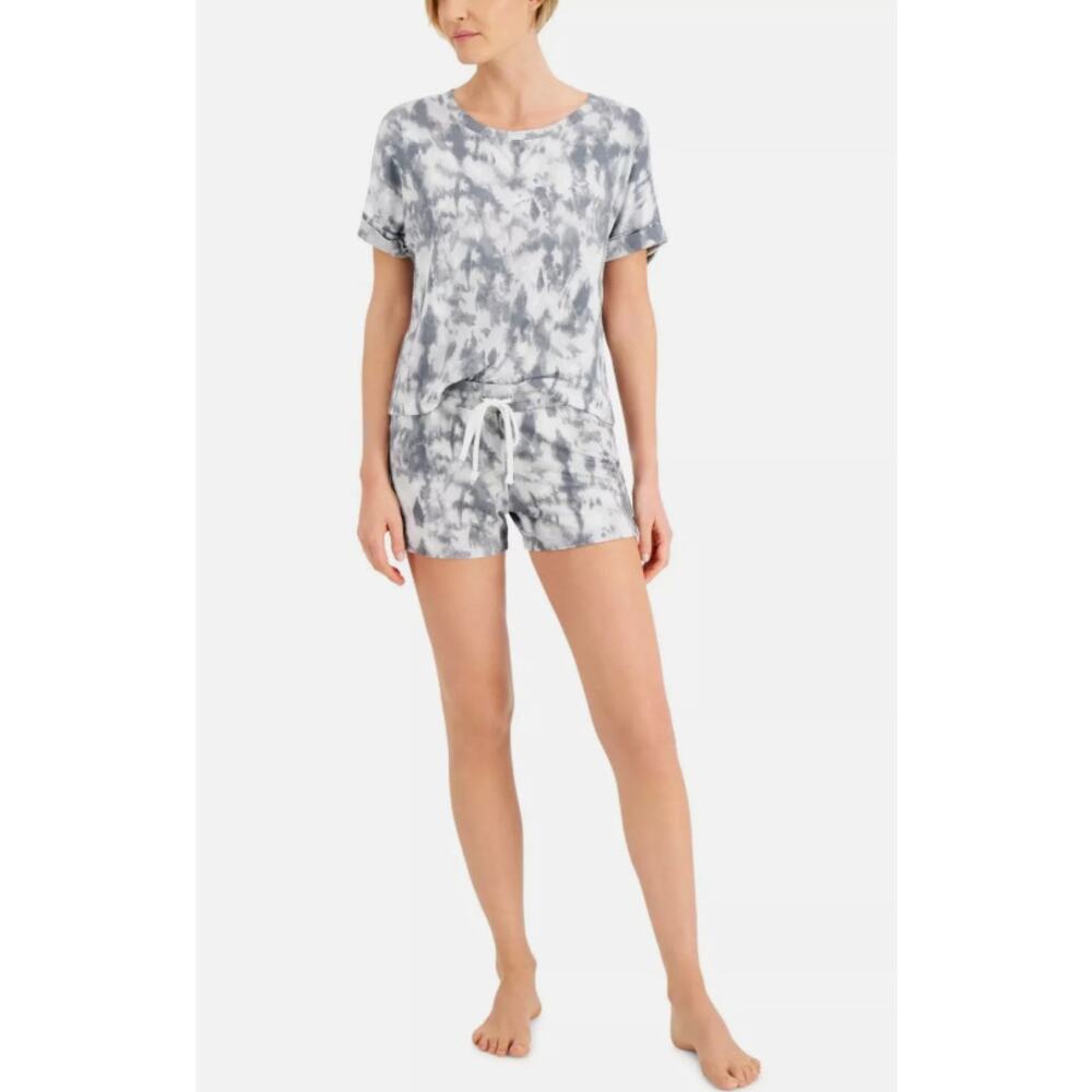 ALFANI WOMENS ULTRA SOFT CASUAL LOUNGE SHORTS SET GREY TIE DYE SIZE XS